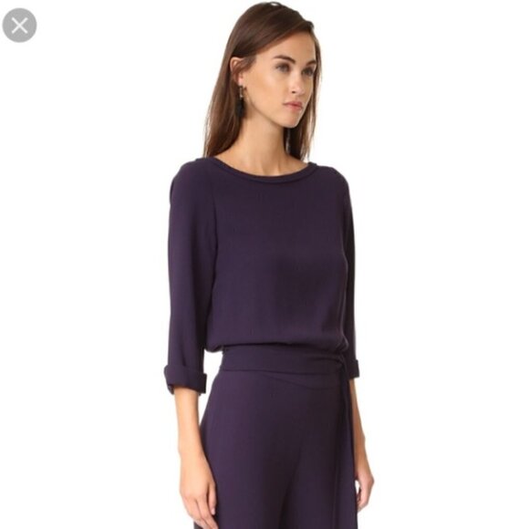 DVF Diane von Furstenberg Gwynne Purple 3/4 Sleeve Tie Waist Jumpsuit Size 4 - Picture 3 of 16